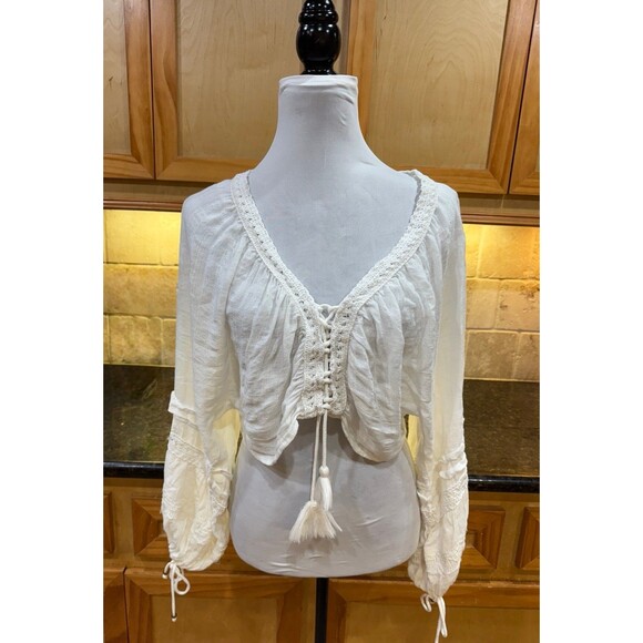 Free People Paloma Boho Chic Flowy Blouse Top XS White EUC - Picture 3 of 7